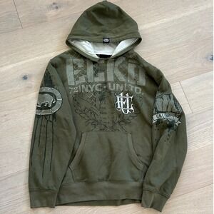 RARE Y2K Ecko Unltd Pullover‎ Hoodie Mens Medium Olive Green Y2K Streetwear